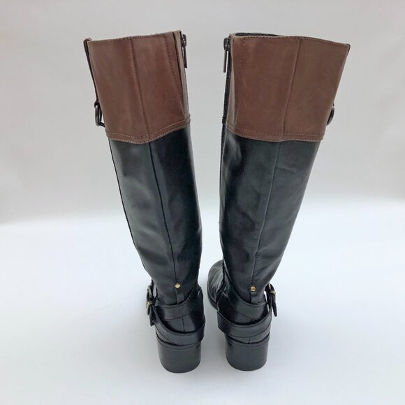 EUC Bandolino Carlotta Boots Women Size 5-1/2M Black Brown Leather Knee High - Picture 9 of 10